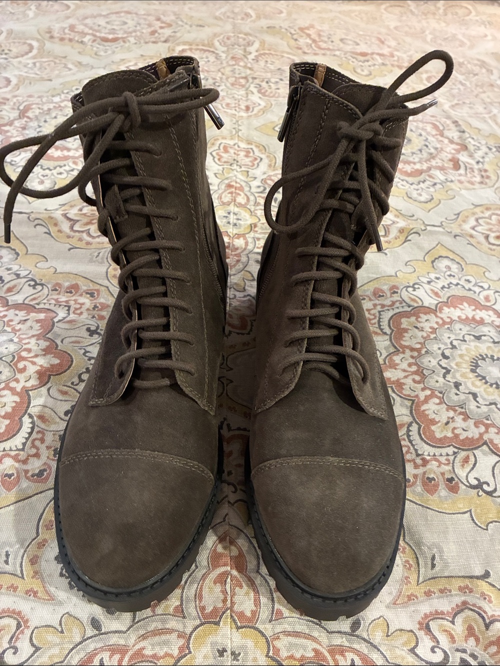 Lucky Brand Suede Lace-Up Combat Boots in Dark Green